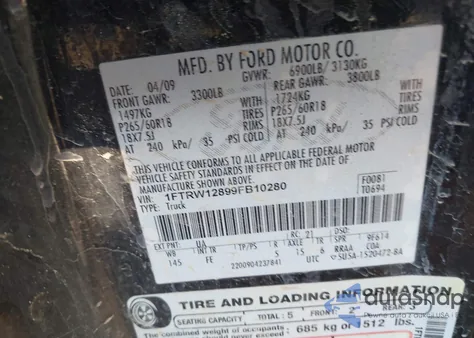 2009 Ford F-150 Xl/Xlt z USA, uszkodzony, nr VIN 1FTRW12899FB10280